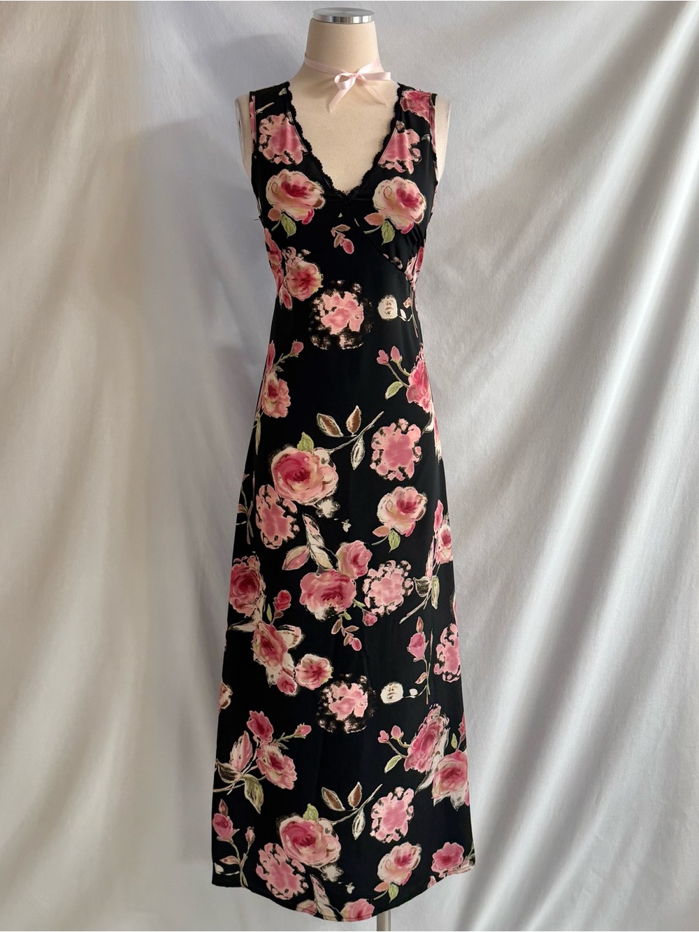 Vintage Y2K Watercolor Rose Maxi Dress